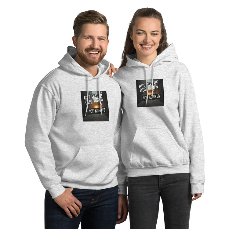 Unisex hoodie, light gray with front graphic print and pullover hood pockets