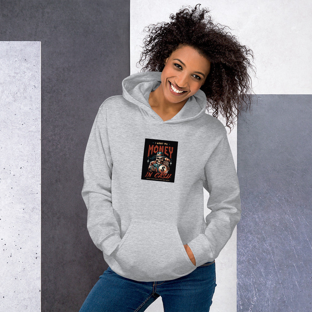 Light gray unisex pullover hoodie with &