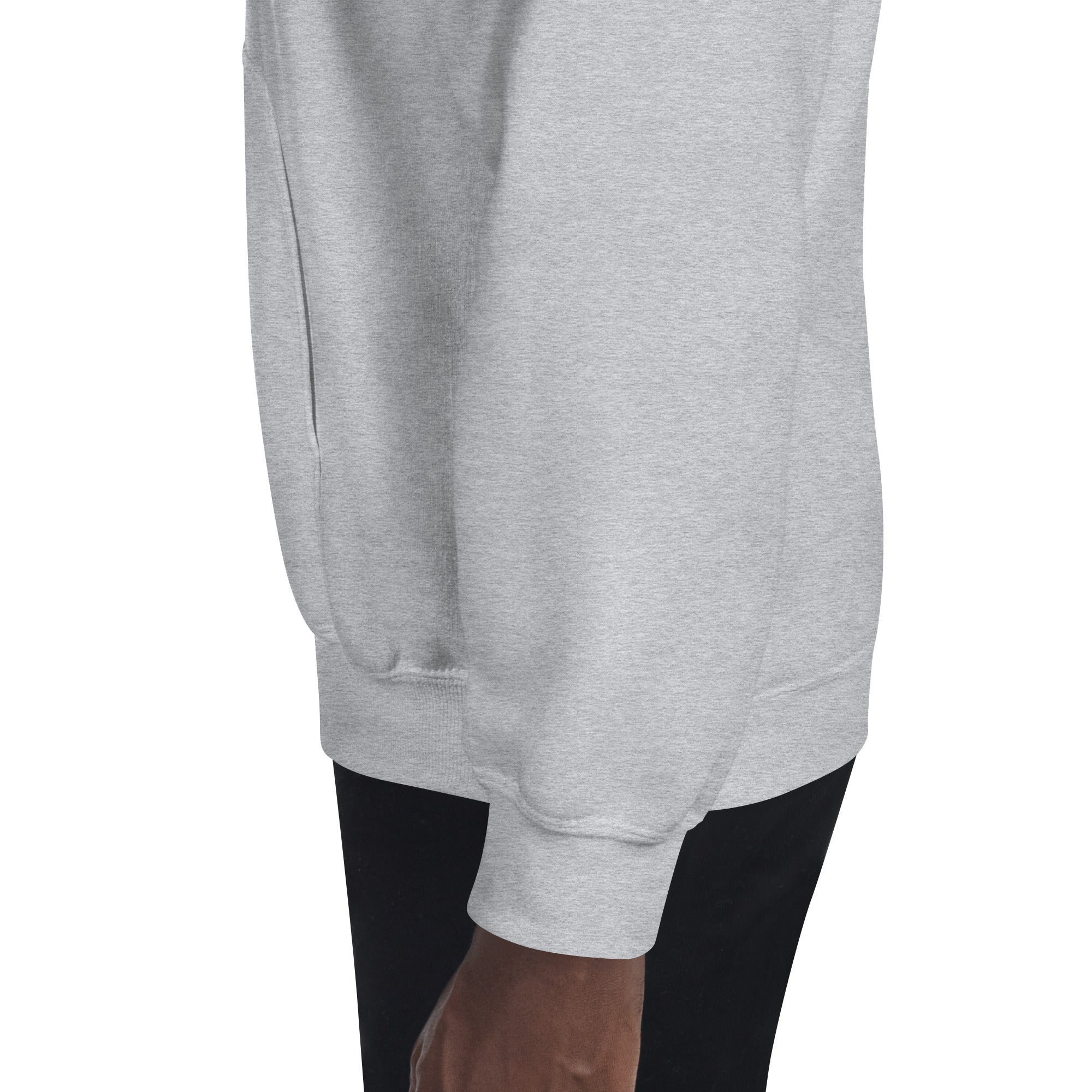 Light gray hoodie front lower section with kangaroo pocket
