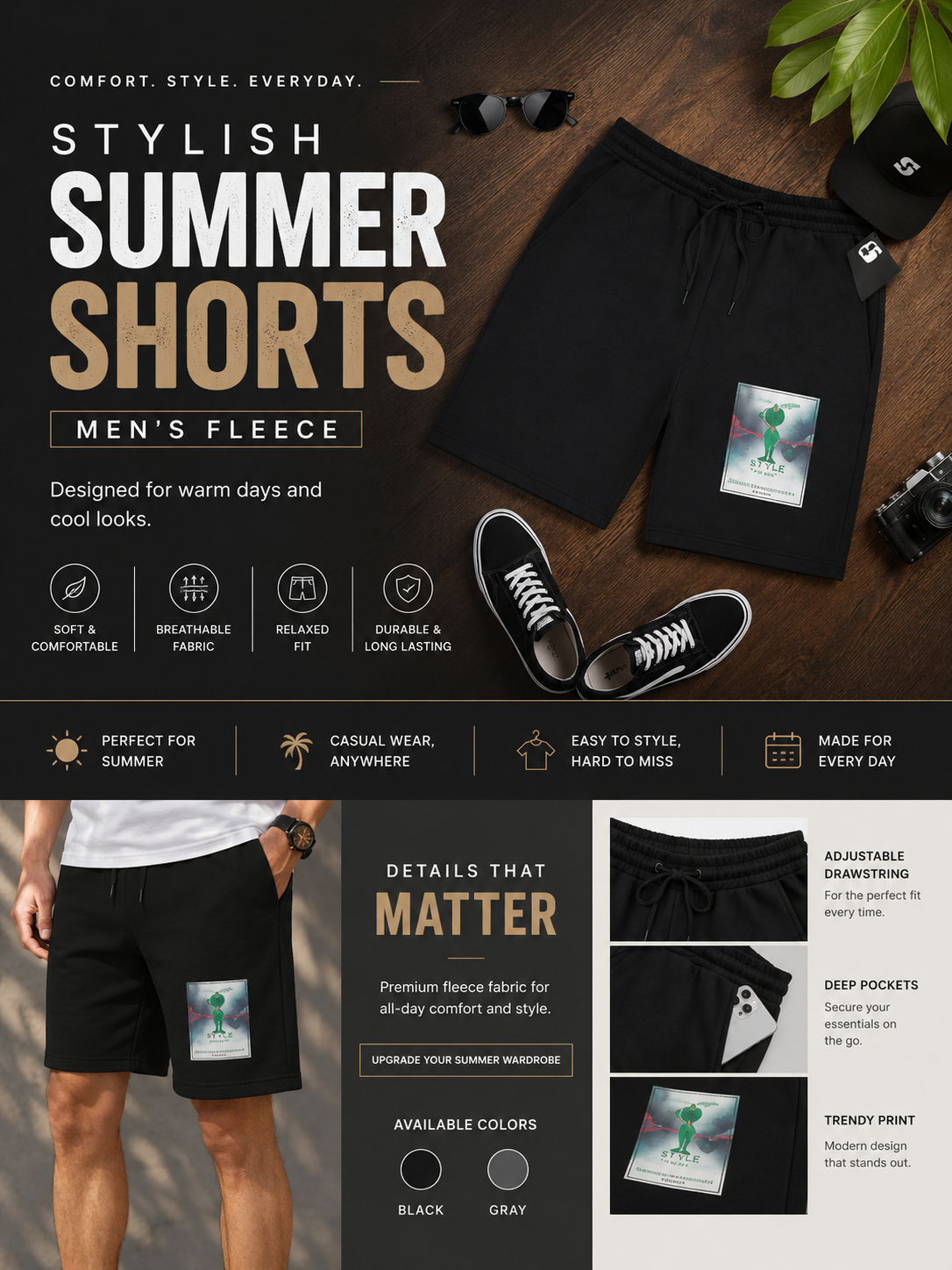 stylish summer shorts men's fleece