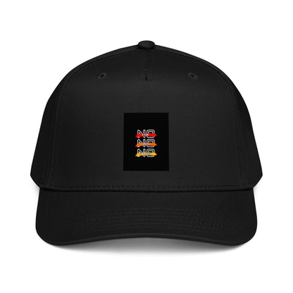 Black 5-panel cap with front square logo patch