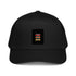 Black 5-panel cap with front square logo patch
