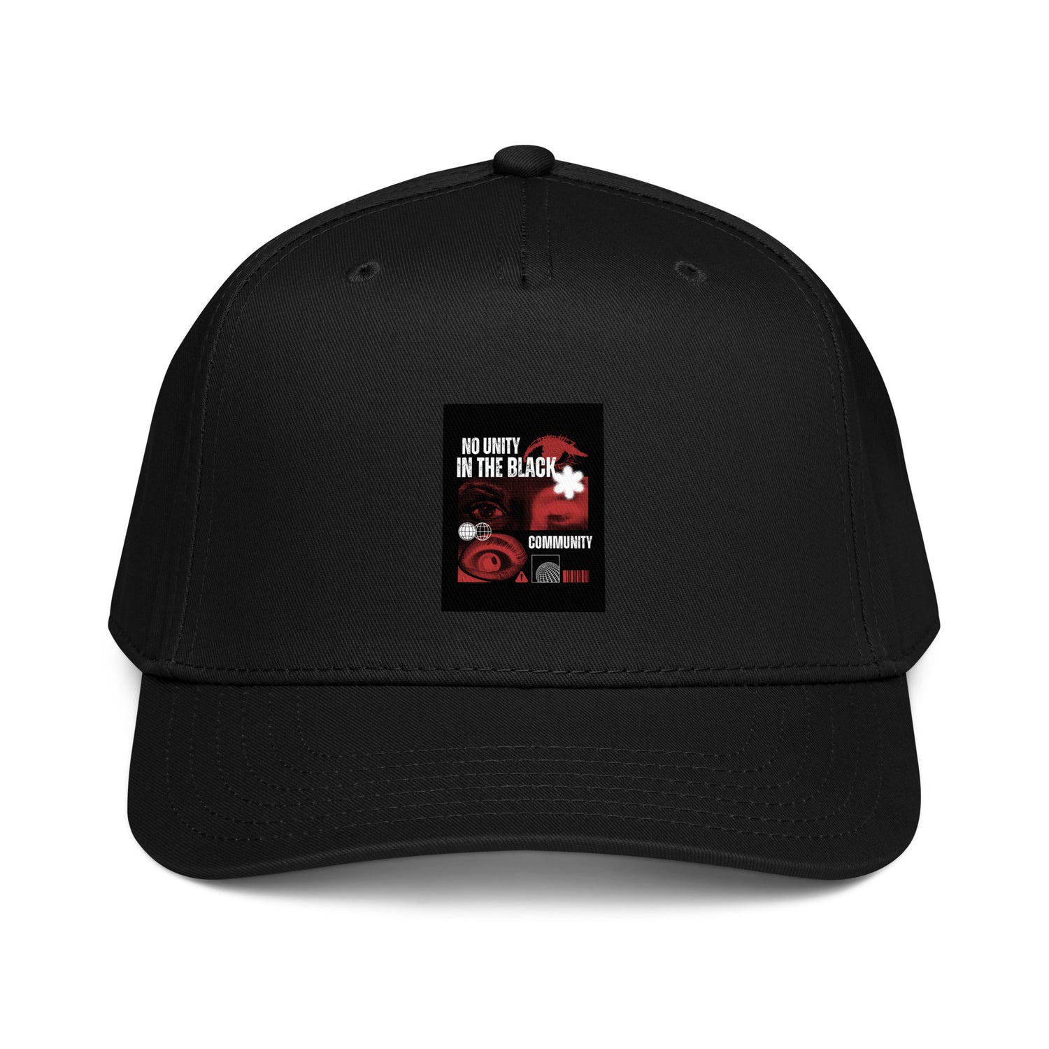 Move In Silence 5-panel black cap with front graphic patch
