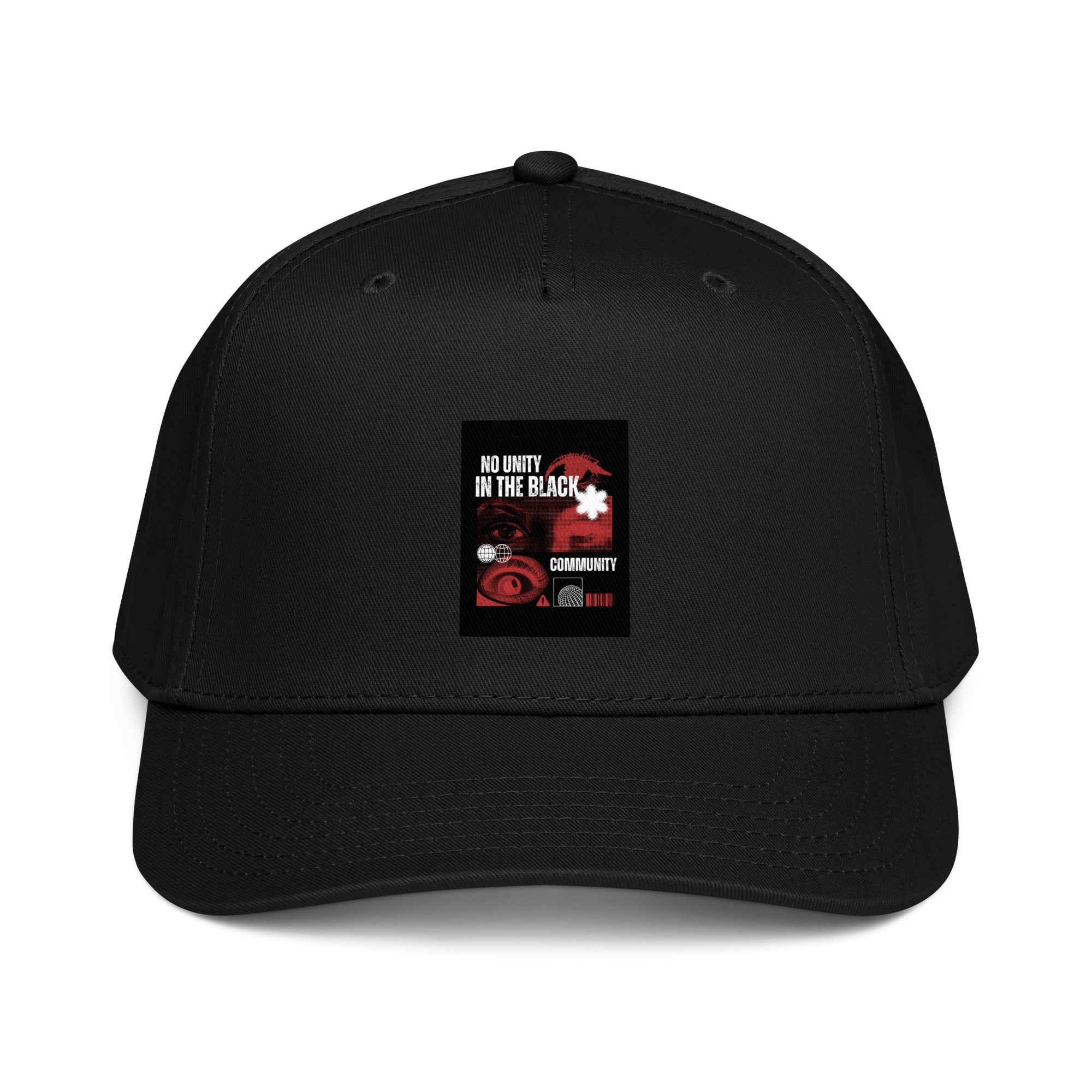 Move In Silence 5-panel black cap with front graphic patch