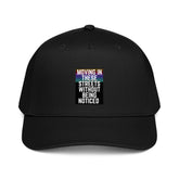Moving In These Streets Without Being Noticed streetwear cap by MIS Apparel — structured 5 panel design with adjustable snap closure