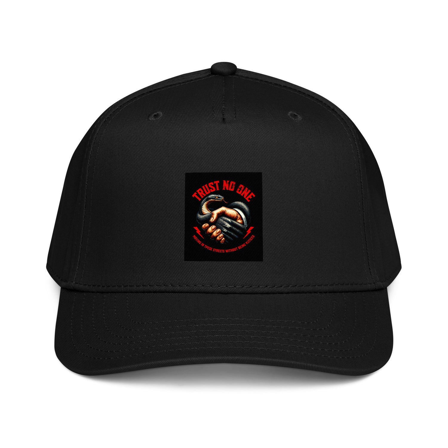 Trust No One 5-panel cap, Black, front logo patch