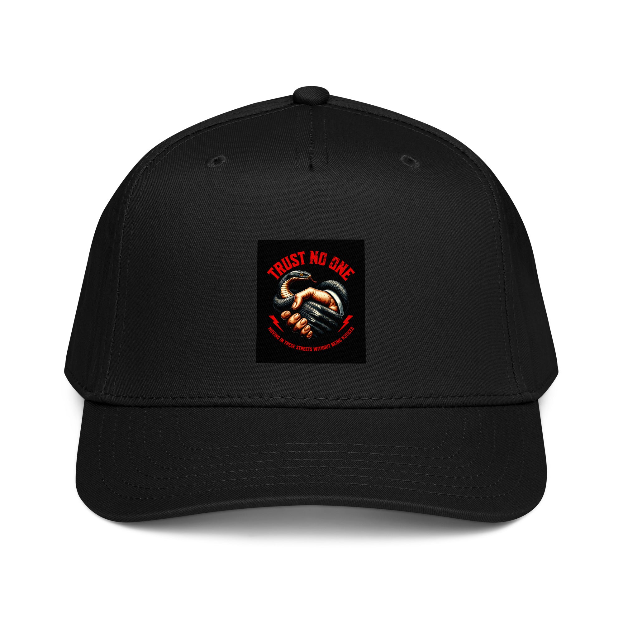 Trust No One 5-panel cap, Black, front logo patch