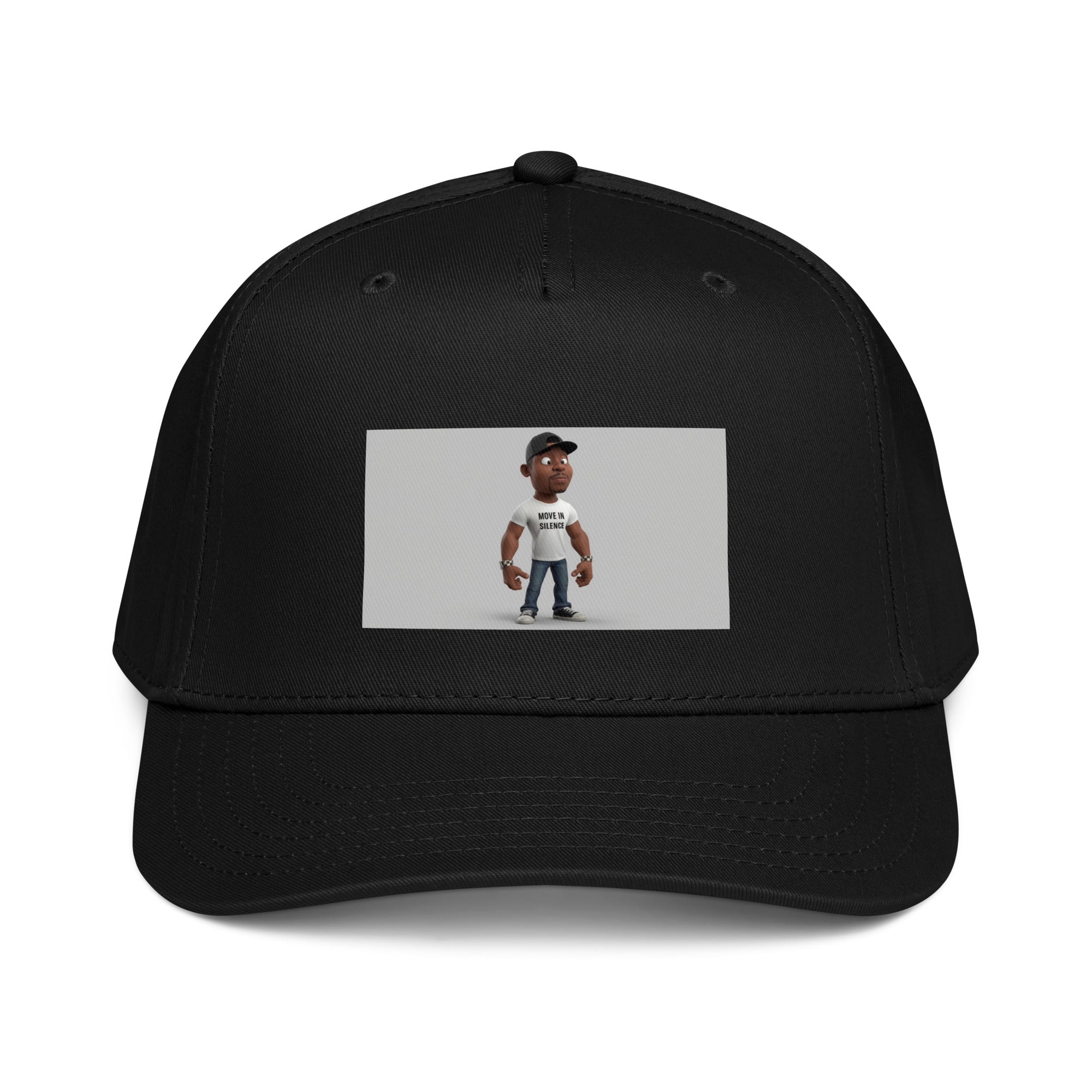 Move In Silence 5 panel cap in Black with front graphic patch