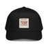 Black 5-panel cap with front slogan patch: “telling the truth is crazy”
