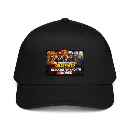 Black History Month 5 panel cap, black with front graphic patch