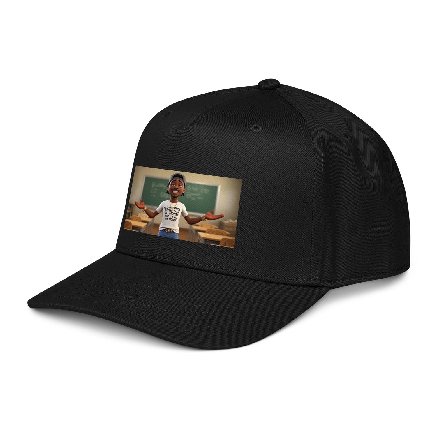 Slow Money Better Than No Money 5-Panel cap (Black) front graphic print