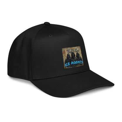 5-panel cap black with front corner view of the graphic patch “ICE AGENTS”