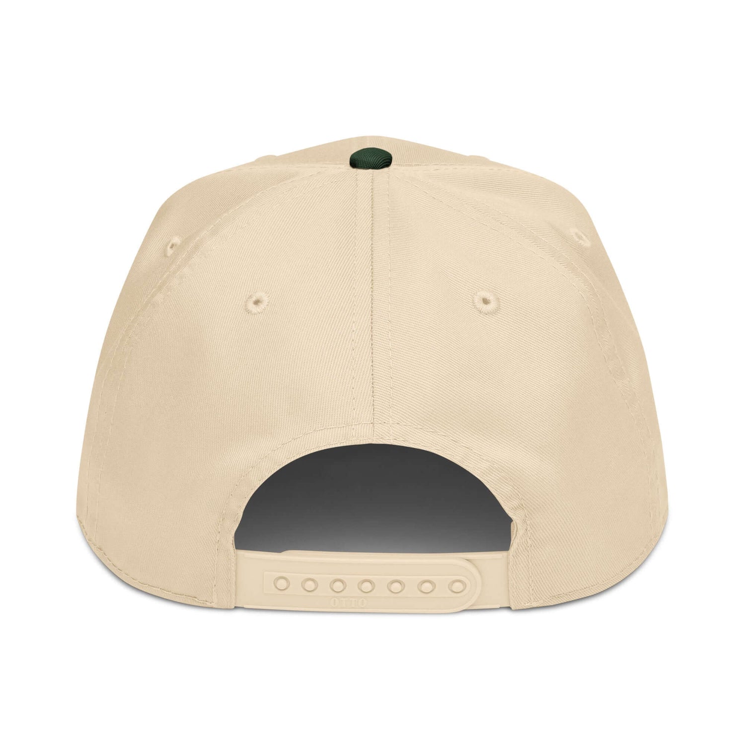 Dark green and natural 5-panel cap with front graphic patch