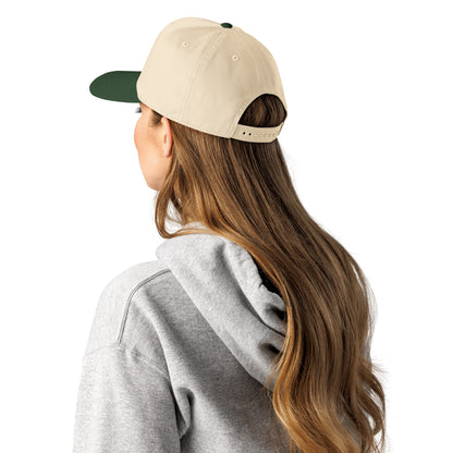 Dark Green/Natural 5-panel cap back view, green underside brim