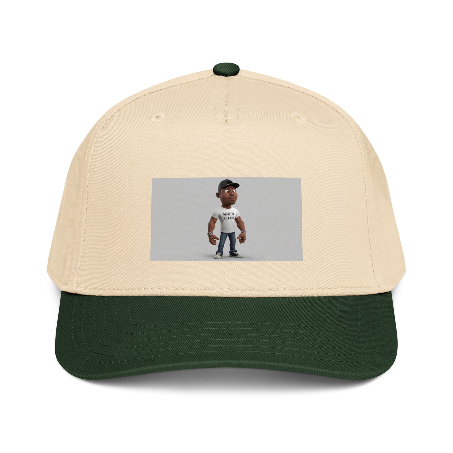 Move In Silence 5 panel cap in Dark Green/Natural with front graphic patch