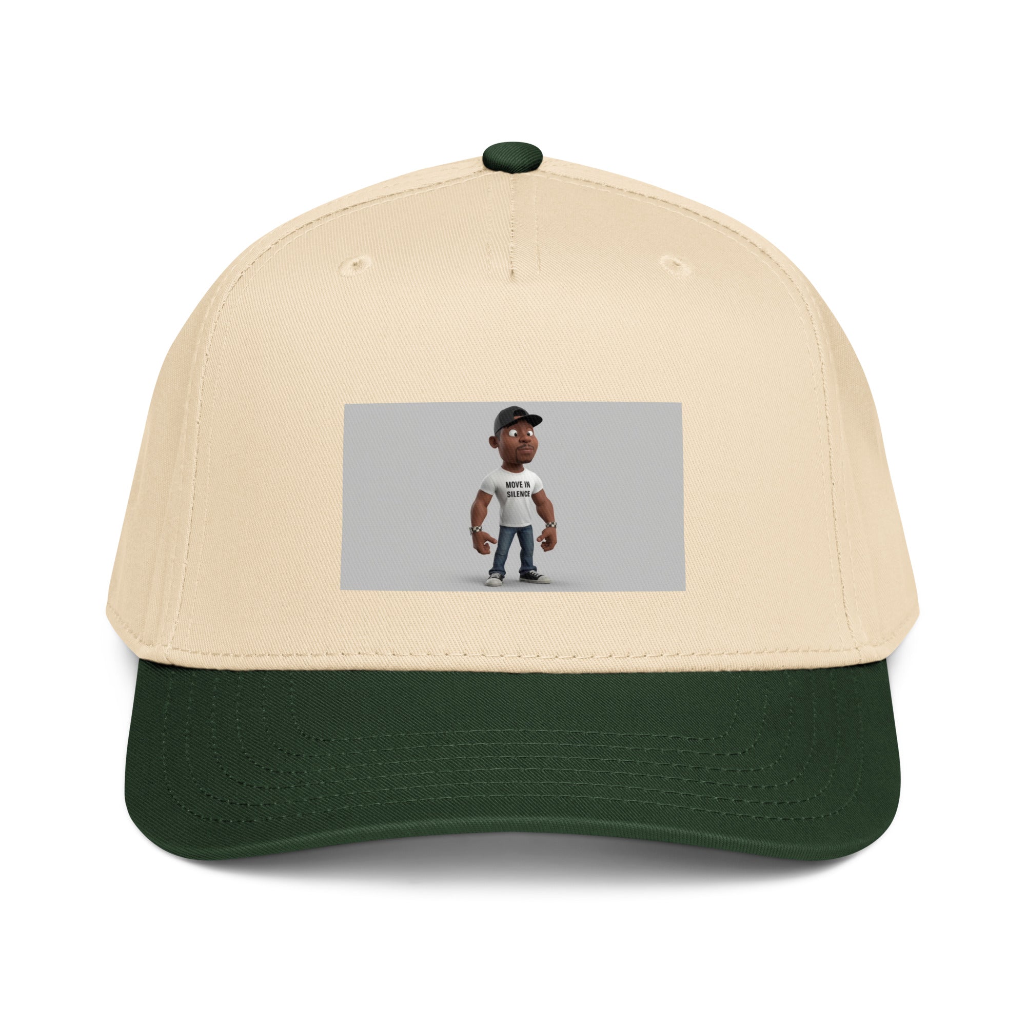 Move In Silence 5 panel cap in Dark Green/Natural with front graphic patch