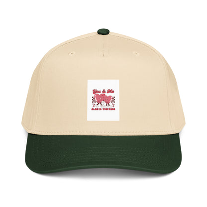You &amp; Me Always Together 5-panel cap, off-white and dark green front logo patch