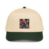 Natural-and-dark-green 5-panel cap with colorful comic graphic front