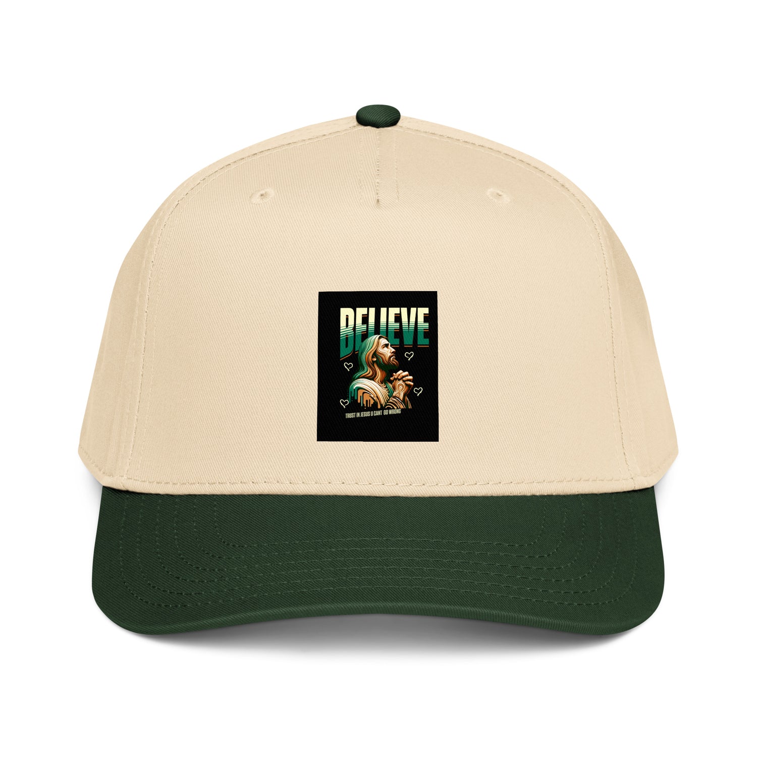 Dark green/natural 5-panel cap with &
