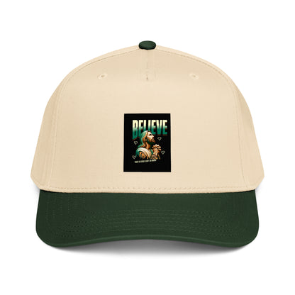 Dark green/natural 5-panel cap with &