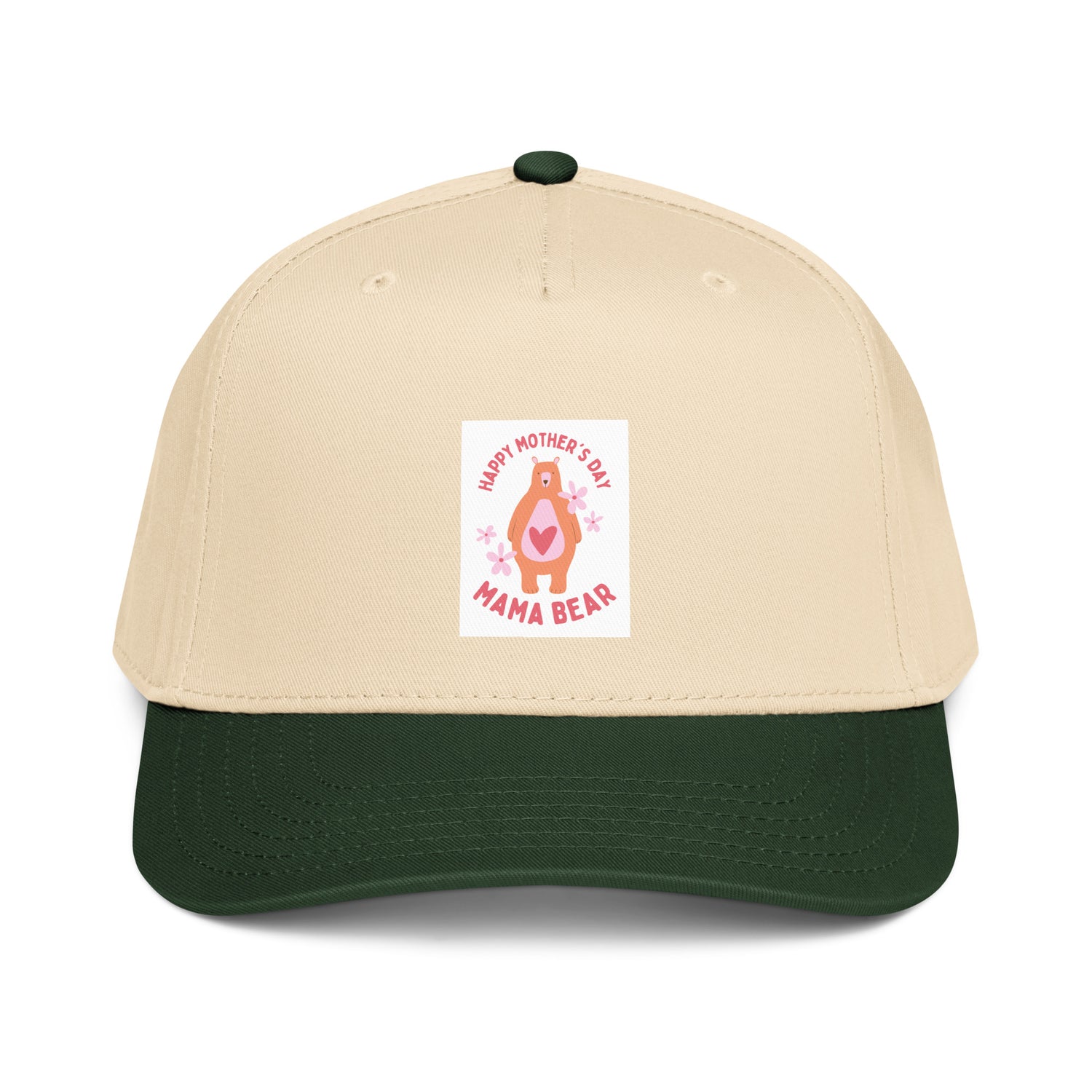 Dark green and natural 5-Panel cap with Mama Bear front graphic patch
