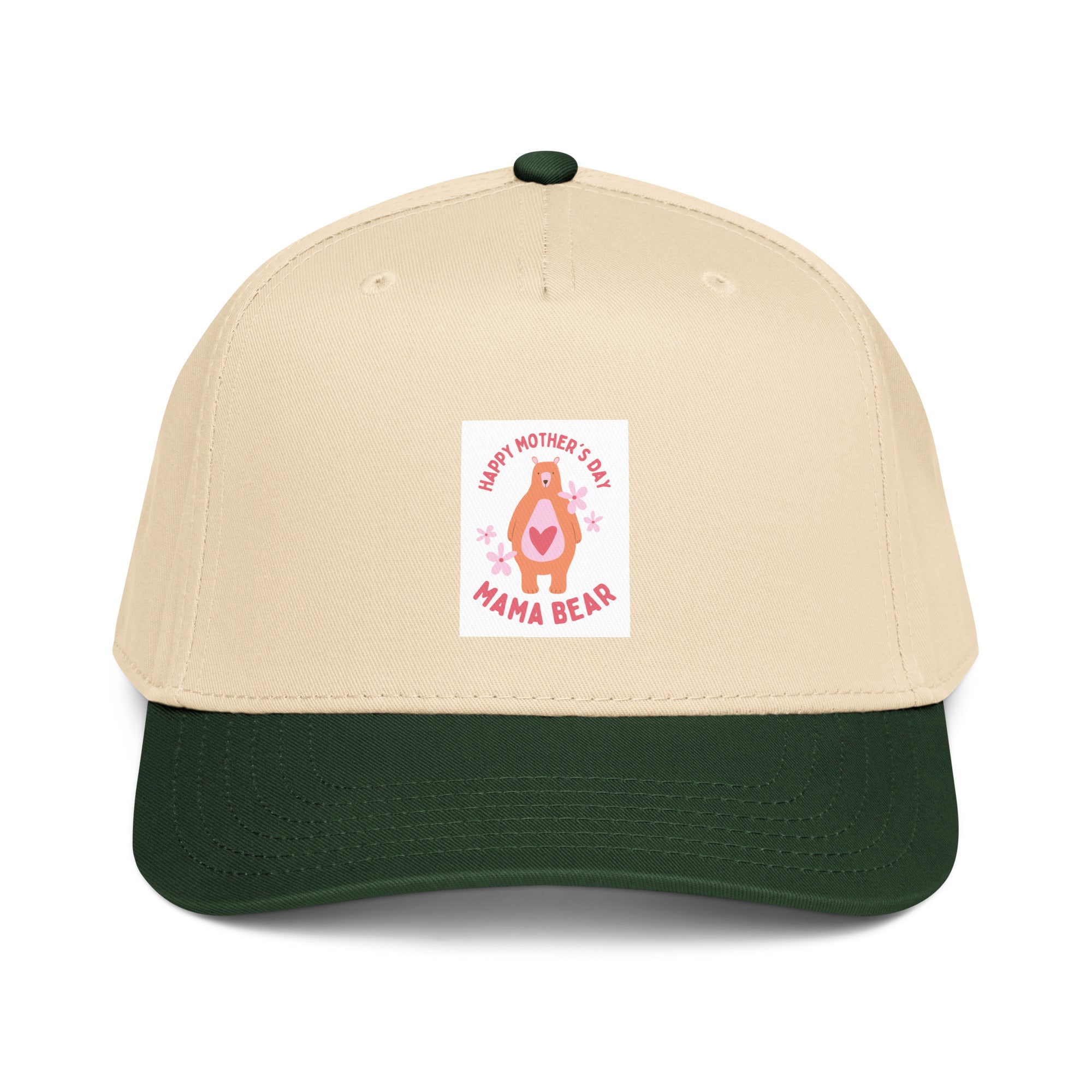 Dark green and natural 5-Panel cap with Mama Bear front graphic patch