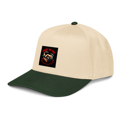 Trust No One 5-panel cap, Dark Green/Natural, side logo patch