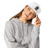 White 5-panel cap with front logo patch and curved brim