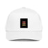 White 5-panel cap with front square logo patch