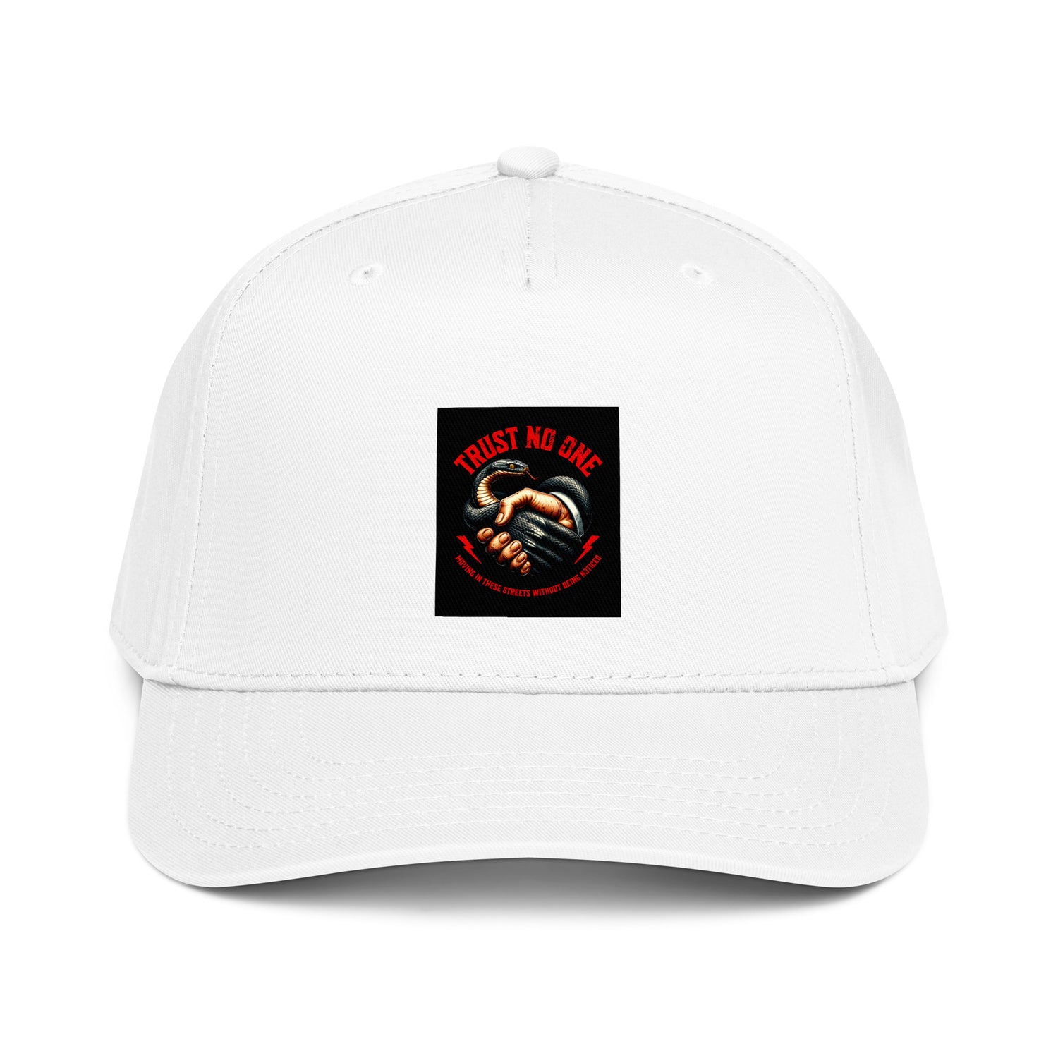 Trust No One 5-panel cap, White, front logo patch