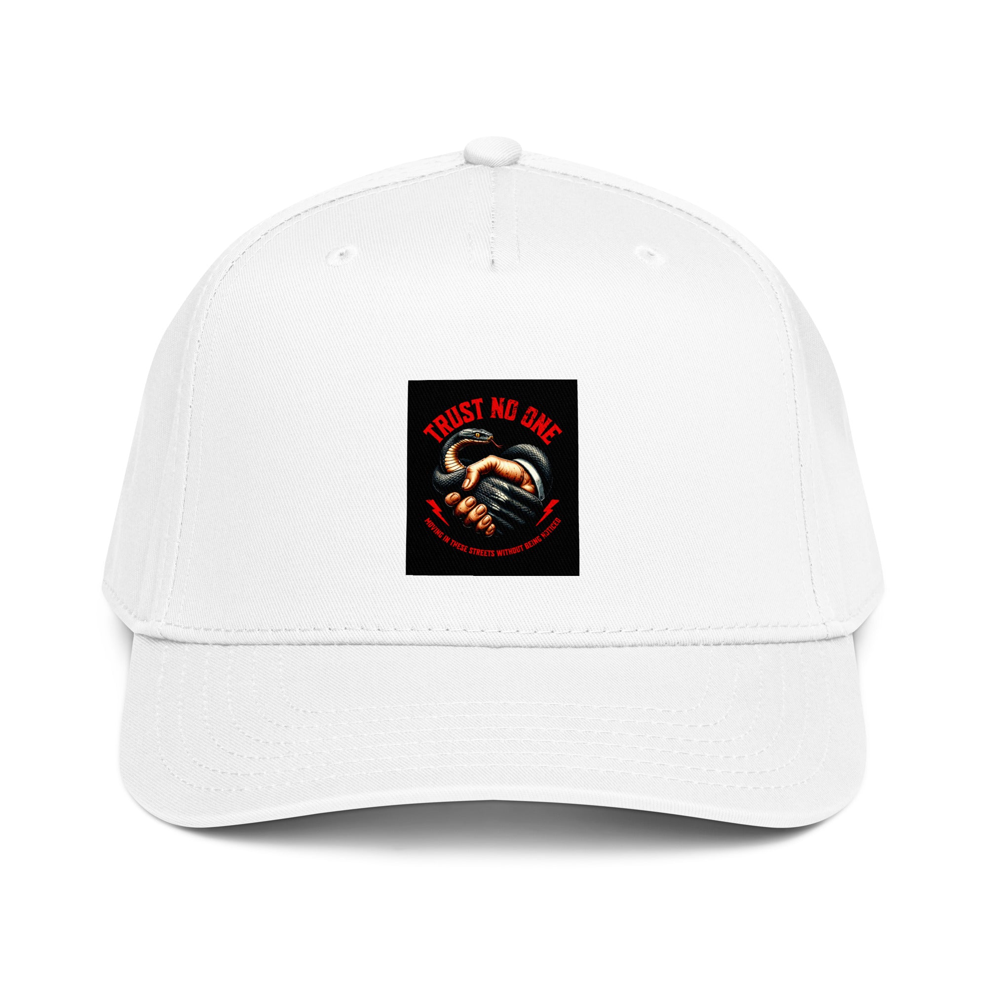 Trust No One 5-panel cap, White, front logo patch