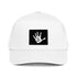 White 5-panel cap with front logo patch