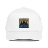 5-panel cap in white with front graphic patch, “ICE AGENTS” text