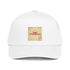 White 5-panel cap with front square America graphic patch and curved brim