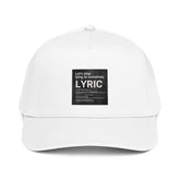 White LYRIC cap with front logo patch and curved brim