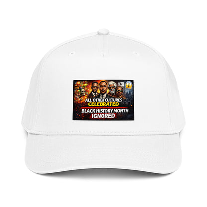Black History Month 5 panel cap, white with front graphic patch