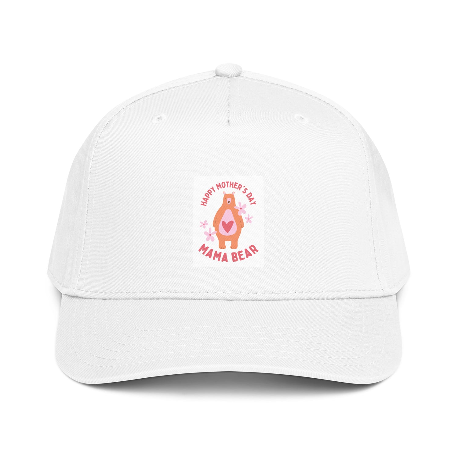 White 5-Panel cap with Mama Bear front graphic patch