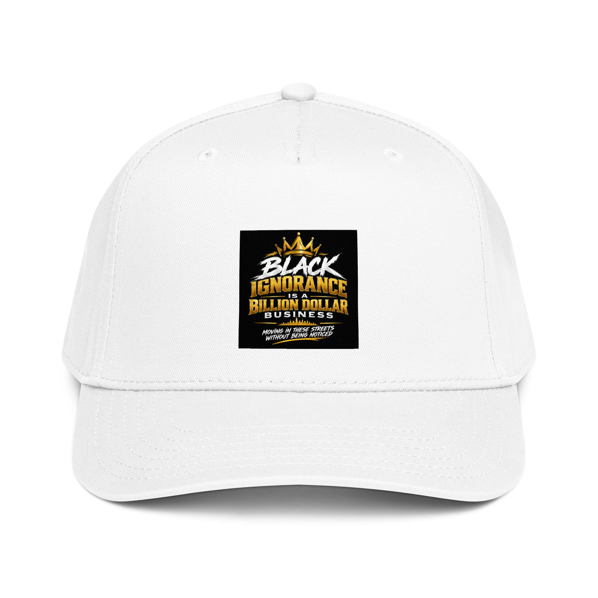 Unisex 5-panel cap, white with front rectangular logo patch