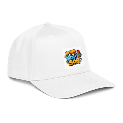 White 5-panel cap, side view with &