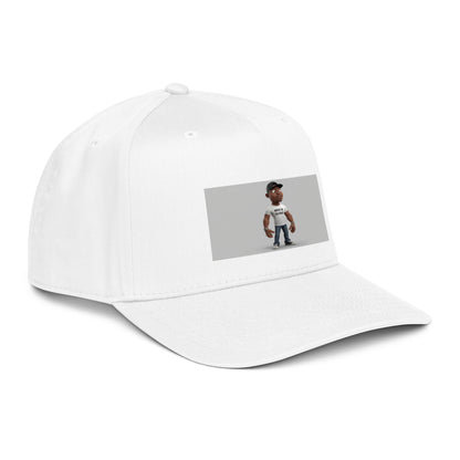 Move In Silence 5 panel cap in white, side view with front image patch