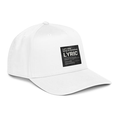 White cap with side LYRIC patch and curved brim