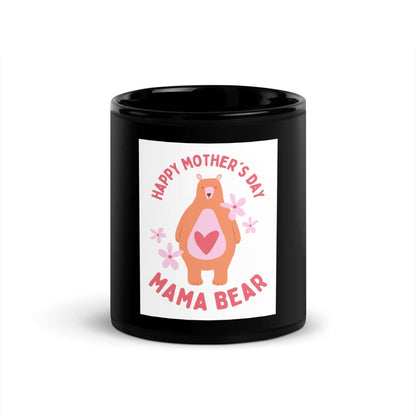 Happy Mother’s Day black mug with “MAMA BEAR” bear illustration and heart