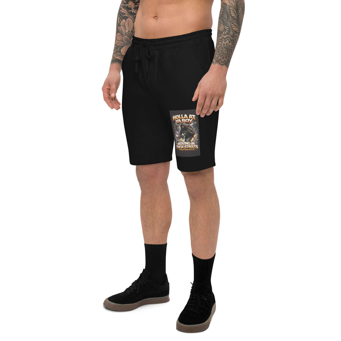 Black drawstring shorts with &