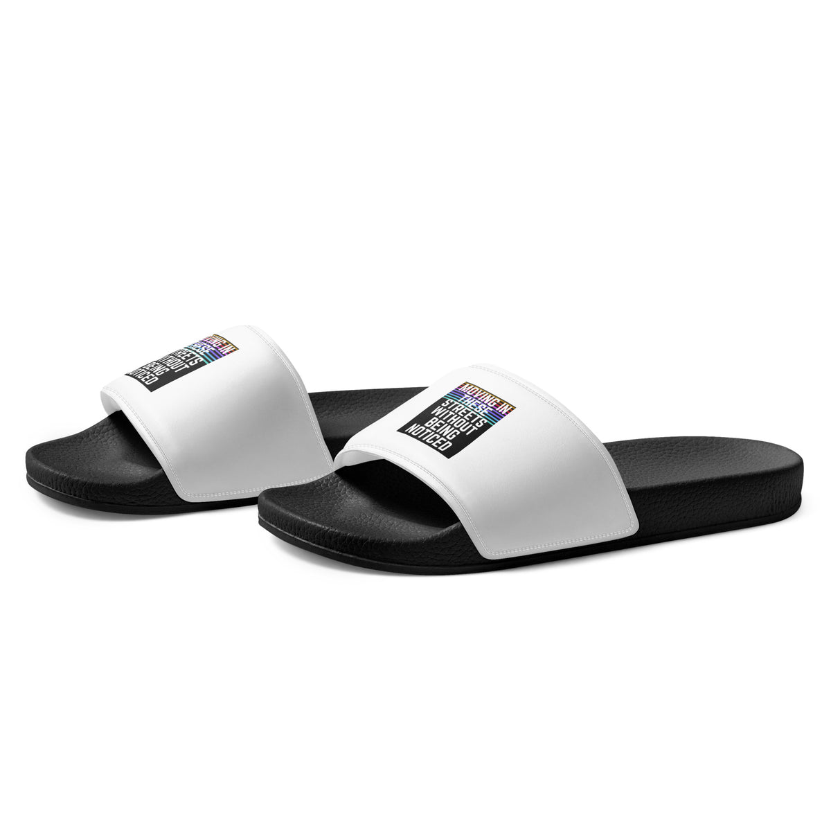 Black streetwear slides with cushioned strap