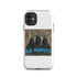 Funda blanca para iPhone con gráfico de tres figuras encapuchadas y texto “ICE AGENTS”