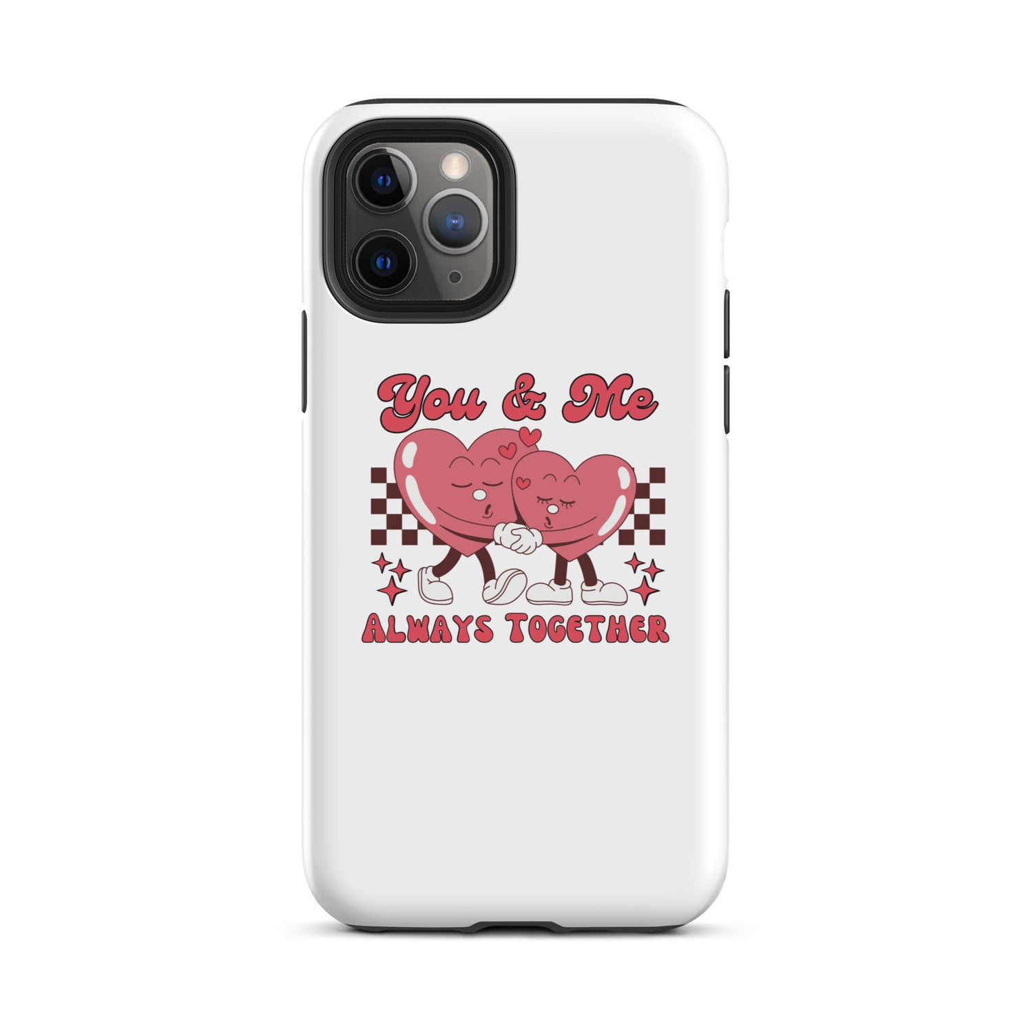 You &amp; Me Always Together phone case, red hearts holding hands on white