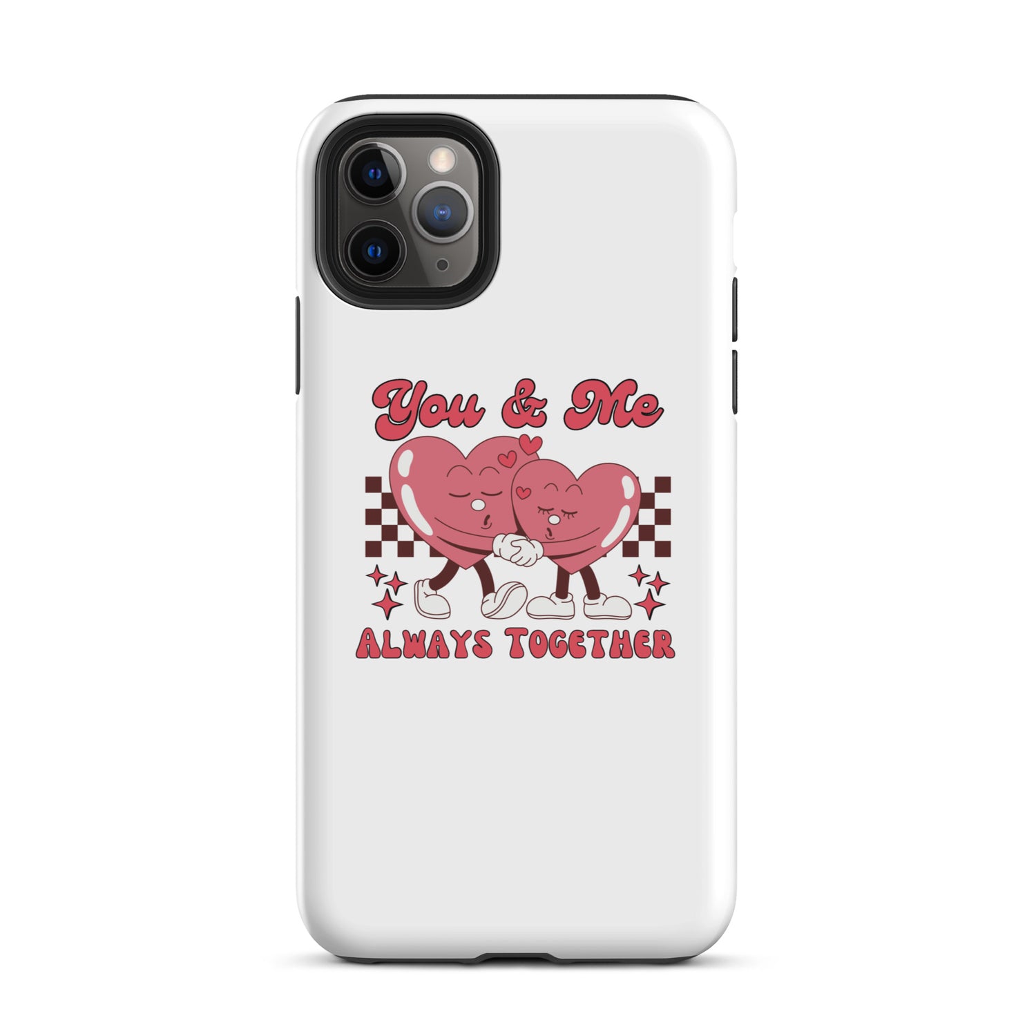 You &amp; Me Always Together tough iPhone case, white with red heart couple graphic