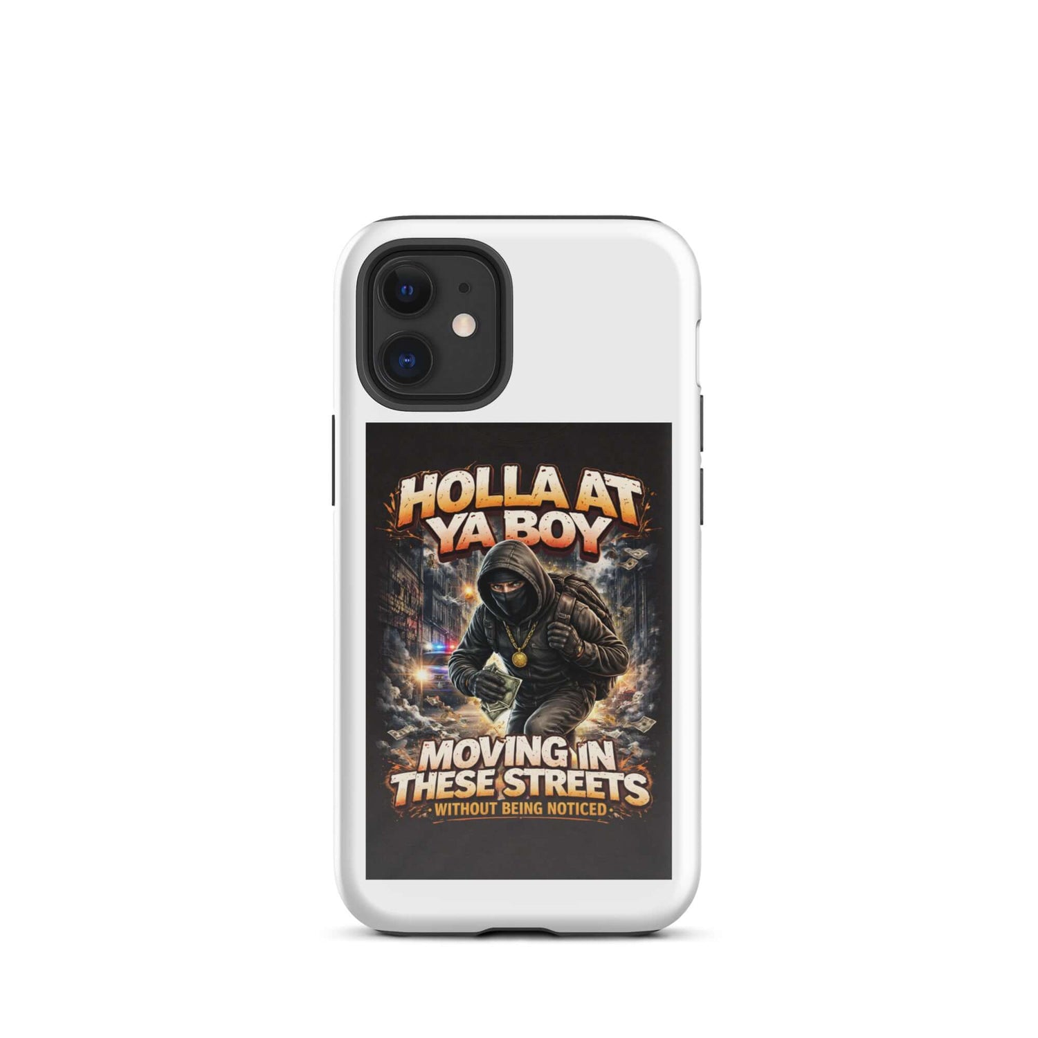 Tough case for iPhone, white back view with camera cutout and &