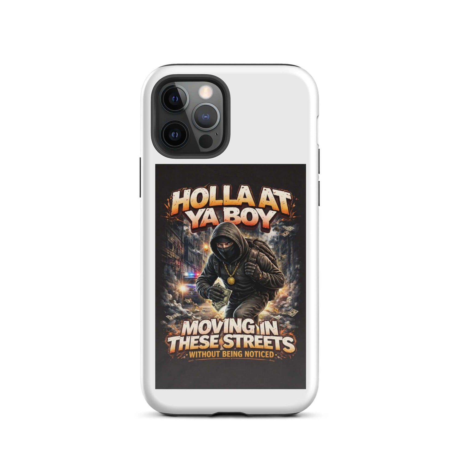 Move In Silence Tough case for iPhone: white case with bold &
