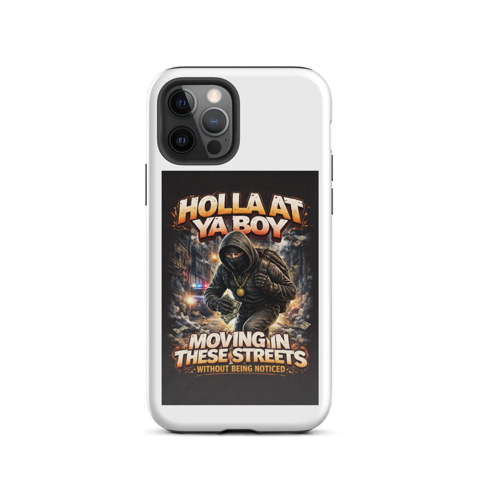 Move In Silence Tough case for iPhone: white case with bold &